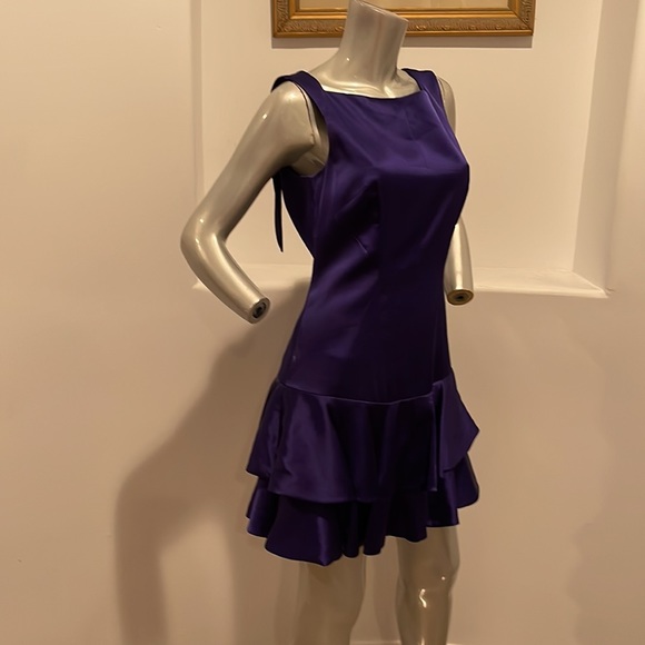 Karen Millen Sleeveless Tiered Royal Blue Drop Waist Mini  Dress Cocktail Size 8 - Picture 3 of 13